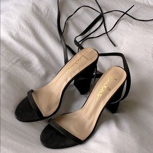 Myla Black Suede Black Lace-Up Heel